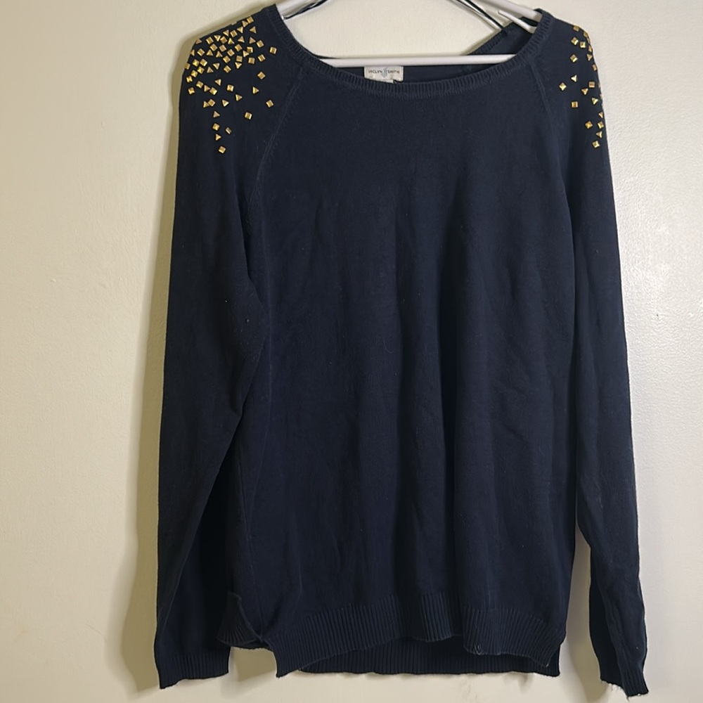 Jaclyn Smith gold studded sweater navy size large long sleeves vintage western